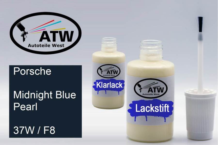 Porsche, Midnight Blue Pearl, 37W / F8: 20ml Lackstift + 20ml Klarlack - Set, von ATW Autoteile West.
